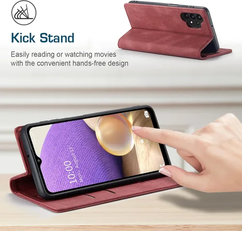 Miniatura 5 de Funda tipo cartera para Samsung Galaxy A32 5G/M32 5G con bloqueo RFID, tarjetero y función atril magnético, de piel con tapa para Samsung Galaxy A32