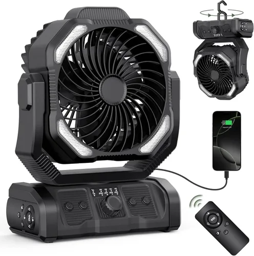 Miniatura 11 de ONLYNEW Ventilador portátil recargable de 20000 mAh, ventilador alimentado por batería inalámbrica con linterna LED, USB C operado por batería