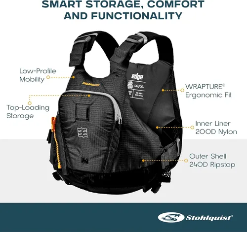 Miniatura 3 de Stohlquist Chaleco salvavidas Edge para adultos y niños, aprobado por la Guardia Costera de Estados Unidos, nivel 70N, para aguas bravas, kayak, SUP