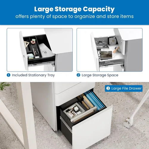 Miniatura 7 de Mount-It! Archivador delgado de 3 cajones con cerradura, archivador móvil de metal sobre ruedas para almacenamiento debajo del escritorio, hogar