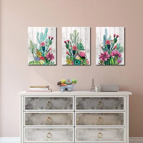 Miniatura 7 de 3 piezas enmarcadas de arte para pared, acuarela, plantas tropicales, cactus del desierto, impresión en lienzo para dormitorio, baño, flores