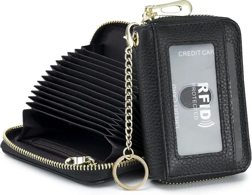 Miniatura 23 de imeetu - Tarjetero RFID, Estuche para Tarjetas de Negocios de Cuero Genuino, Cartera con Bloqueo RFID para Mujeres y Hombres