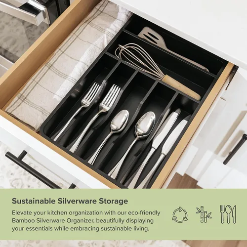 Miniatura 5 de Organizador de cubiertos KitchenEdge - Organizador para cubertería, cubiertos, y utensilios para cajones de cocina, ancho fijo de 10.5”, 7