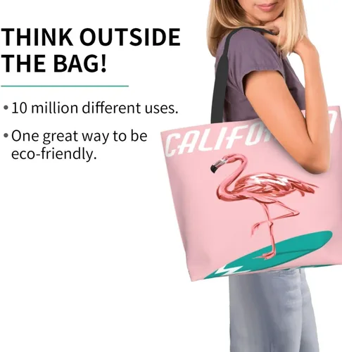 Miniatura 4 de Bolso de mano de flamenco tropical de California, grande, casual, para mujer, bolsas de hombro reutilizables para el trabajo, compras, viajes, playa