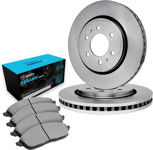 R1 Concepts Kit de freno delantero para Nissan Frontier 1998-2004 | Rotores de freno en blanco y pastillas de freno de cerámica