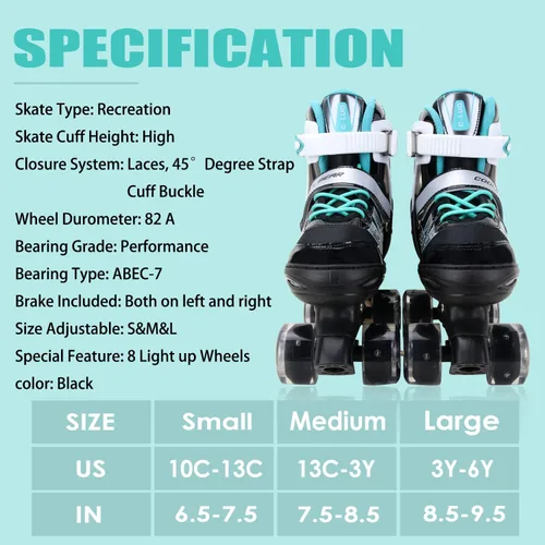 Miniatura 6 de Patines en línea ajustables para niñas y mujeres, todas las 8 ruedas de los patines de niña brillan, iluminación segura y divertida para niños negro