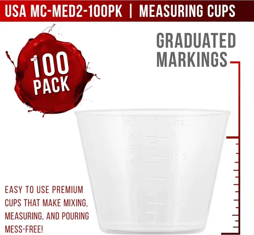 Miniatura 2 de Pouring Masters Vasos medidores de líquido de 2 oz (60 ml) - Vaso graduado de plástico (paquete de 100) con 25 varillas - Tazas de mezcla