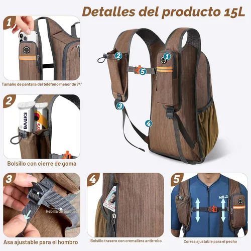 Miniatura 2 de BECOJADDE - Mochila de senderismo pequeña de 15 L para hombres y mujeres, plegable y ultraligera, para viajes, camping y actividades al aire libre