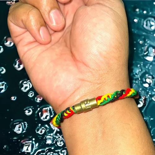 Miniatura 4 de Rasta - Pulsera hippie a cuadros, pulsera de cordón de raasta negra, pulsera de cuero y algodón trenzado Bob Marley