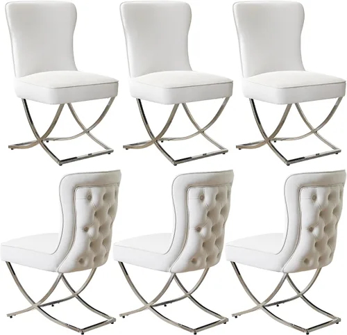 Miniatura 9 de WUTUTUEE Sillas de Comedor de Terciopelo de Lujo, Sillas de Acento Capitoné Tapizadas Sin Brazos con Patas de Metal Plateado en Forma de X, Juego