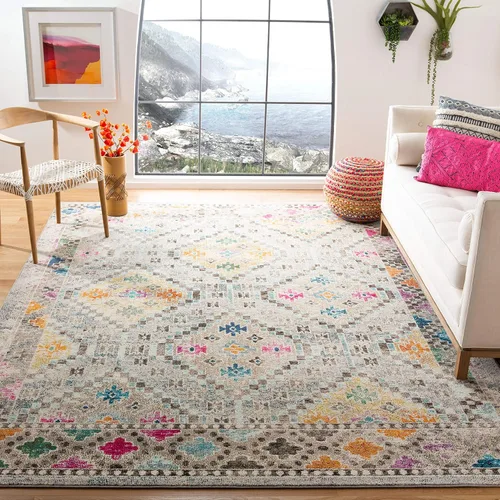 Safavieh Madison Collection MAD418F - Alfombra de área con diamantes, Polipropileno, Gris/amarillo