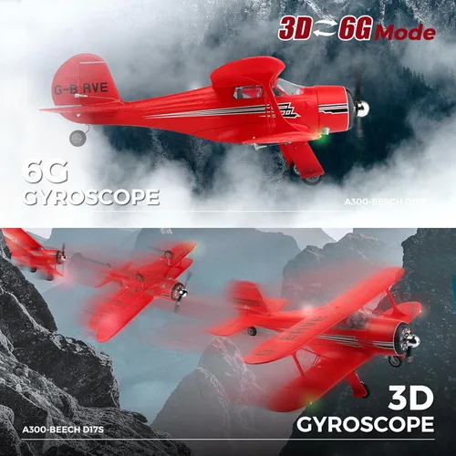 Miniatura 3 de CKYSCHN WLtoys A300 4-Ch Avión RC, Aviones RC Beechcraft D-17 con Luces, Aviones RC Brushless 6G/3D con 2 Baterías, Aviones RC de 2.4G de Control