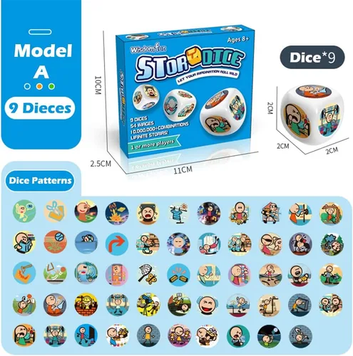 Miniatura 2 de Juego de dados de historia, 9 coloridos cubos de narración de historias para educación temprana, 54 imágenes icónicas de cuentos, expresión