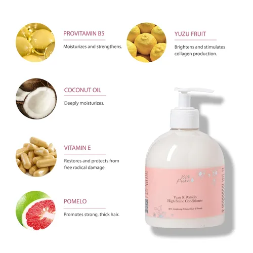 Miniatura 3 de 100% PURE Yuzu & Pomelo - Acondicionador brillante, revitalizante e hidratante, estimulante de nutrientes del aceite de semilla de lino Kelp