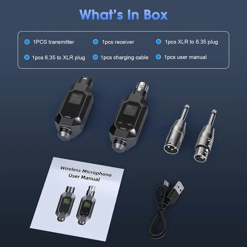 Miniatura 9 de Sistema de micrófono inalámbrico XLR transmisor y receptor inalámbrico para 262 pies de rango de 8 horas de batería UHF transmisor inalámbrico