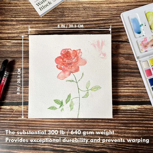 Miniatura 7 de tumuarta Bloque de acuarela de 300 libras, 640 GSM, 100% algodón, 8 x 8 pulgadas, 10 hojas, sin ácidos, prensa en frío, tablero de papel de acuarela