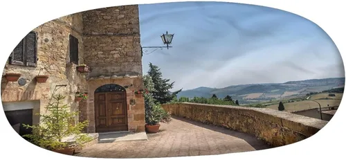 Miniatura 3 de Mantel ovalado ajustable italiano de poliéster elástico, mantel ajustable con estampado de paredes de Pienza en la Toscana, se adapta a mesas