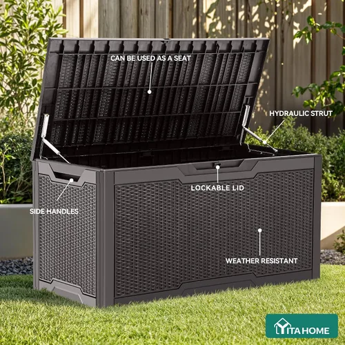 Miniatura 4 de YITAHOME Caja grande de resina de 100 galones, cajas de almacenamiento al aire libre para muebles de patio, cojines de exterior, herramientas