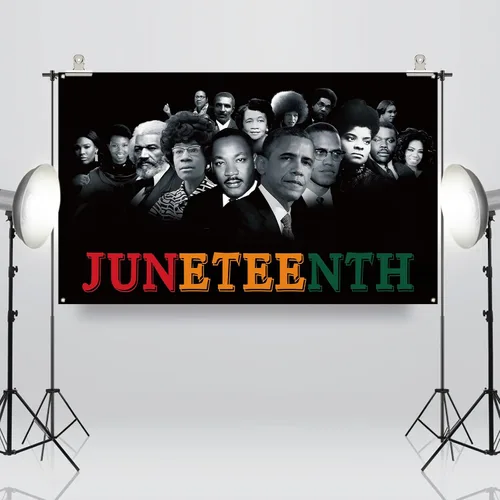 Miniatura 2 de Sunwer Juneteenth - Telón de fondo para cabina de fotos con personajes famosos afro americanos, 19 de junio de 1865, decoración del Día