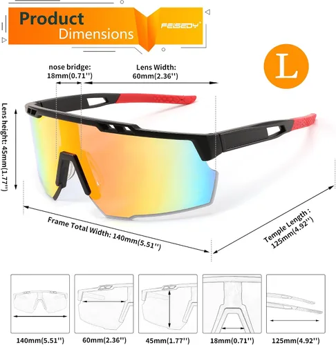 Miniatura 7 de FEISEDY Gafas de sol deportivas para hombres y mujeres, protección UV400, gafas de ciclismo, golf, béisbol, conducción, pesca, B0022 Lente espejada