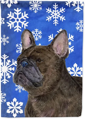 Miniatura 313 de Caroline's Treasures SC9374GF Bulldog English Snow flakes Holiday Garden Flag Buzón Bandera decorativa para patio exterior, patio, obras de arte