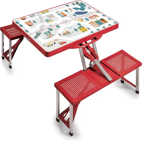 Miniatura 18 de Picnic TIME Mesa de picnic plegable portátil con asientos para 4, mesa de aluminio plegable con bancos y agujero para paraguas, mesa plegable ligera