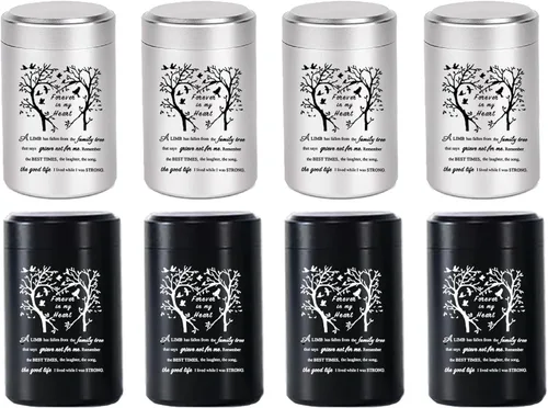 Miniatura 8 de Pequeñas urnas de recuerdo de aluminio para cenizas humanas, juego de 4 mini urnas conmemorativas, contenedores de cenizas de 3 pulgadas