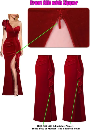 Miniatura 6 de VFSHOW Vestido largo de fiesta formal con volantes y tirantes para el hombro, para mujer, vestido largo sexy con cuello en V dividido para cóctel