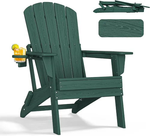 Miniatura 25 de nevilywood Silla Adirondack plegable – Respaldo ergonómico extendido, portavasos – Fácil montaje – Plástico HDPE duradero, resistente a