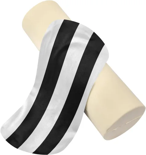 Miniatura 2 de Almohada redonda con funda a rayas blancas y negras para el cuello, almohada cervical, soporte de cuello de espuma viscoelástica para dormir