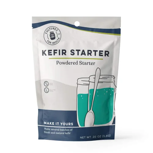 Cultures for Health Cultivo iniciador de kéfir | 4 paquetes de polvo de inicio liofilizado | Haz kéfir con leche, agua o jugo | Recultivo de bebidas