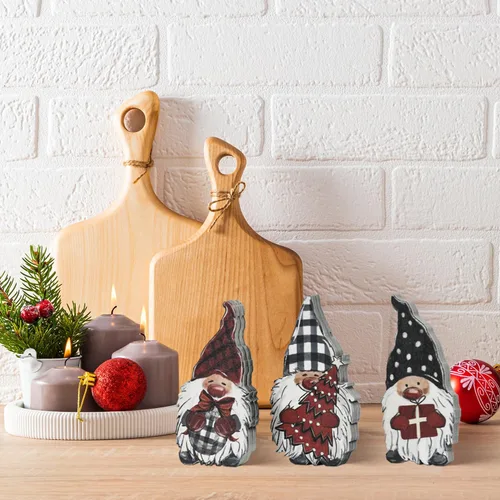 Miniatura 6 de Smile - 3 carteles de Navidad con bloques de madera, gnomos, regalos de gnomos, bandeja escalonada, para estante de mesa del hogar.