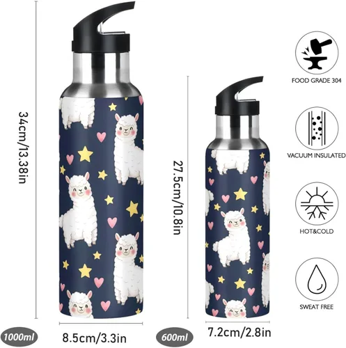 Miniatura 2 de Cute White Alpacas Insulated Water Bottle 20 Oz, BPA-Free Sports Water Bottle with Straw Leakproof Water Bottles
