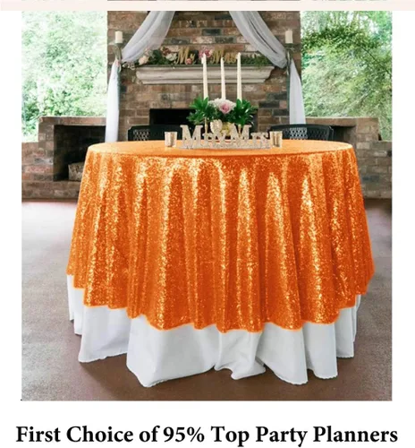 Miniatura 7 de DUOBAO Manteles redondos de lentejuelas naranjas de 72 pulgadas, manteles de lentejuelas para bodas, manteles de lentejuelas redondas, cubierta