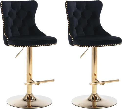 Miniatura 36 de Aoowow Juego de 2 taburetes de bar giratorios ajustables con respaldo de terciopelo copetudo, sillas de bar modernas tapizadas con cabeza de clavo