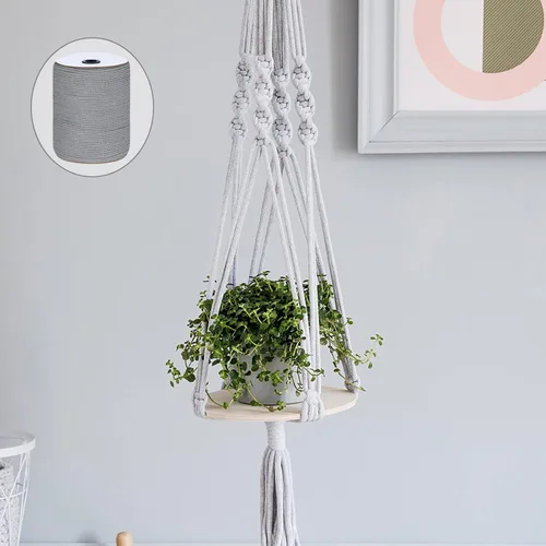 Miniatura 6 de Cuerda de macramé de 5 mm x 165 yardas, cuerda de macramé de algodón natural - cuerda de algodón de macramé trenzada de 3 hilos para colgar