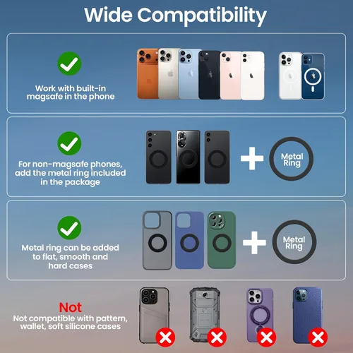 Miniatura 8 de Soporte magnético para teléfono de coche para Magsafe, soporte plegable de aleación 360° para teléfono celular de coche con ventosa ultra estable