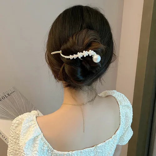 Miniatura 4 de 4 pinzas para el cabello, decoración de perlas, clip de plátano, estilo francés, pasador de pelo antideslizante, mandíbula para el cabello