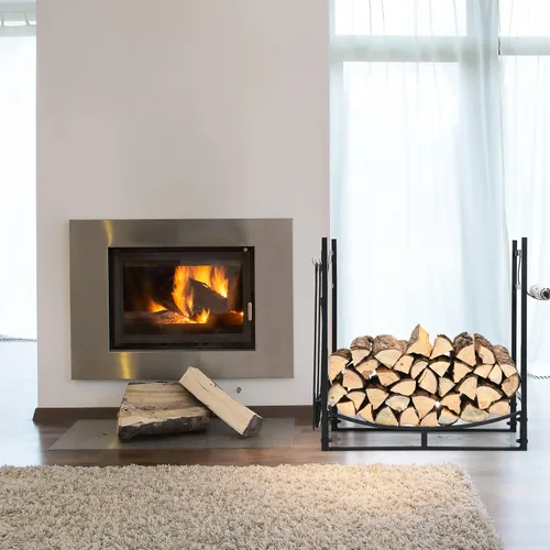 Miniatura 6 de Goplus - Estante para leña para interiores, soporte de 30" para leña con 4 herramientas para chimenea: pala, atizador, pinzas, cepillo, portayesca