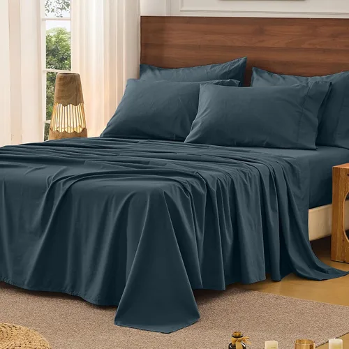 Miniatura 26 de Bedlifes Juego de sábanas de 100 % lino francés tamaño Queen, estampado floral, patrón botánico transpirable, bolsillo profundo de 16 pulgadas, 4
