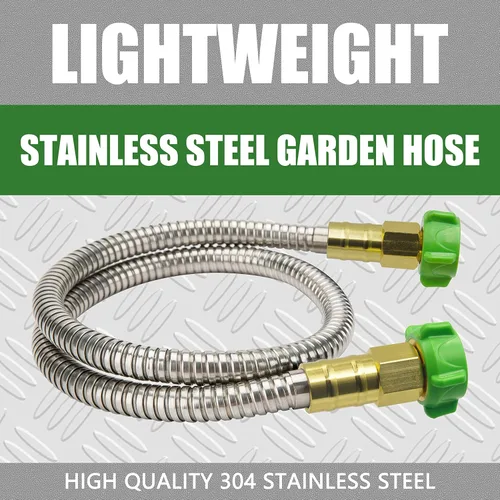 Miniatura 3 de YANWOO Manguera de jardín de acero inoxidable 304 de 10 pies con conector de metal hembra a hembra, manguera de agua flexible y ligera (10 pies)