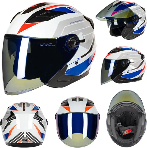 Miniatura 3 de Casco de motocicleta de cara abierta 3/4 para adultos, hombres y mujeres, aprobado por DOT, casco de carreras de bicicleta de calle, casco