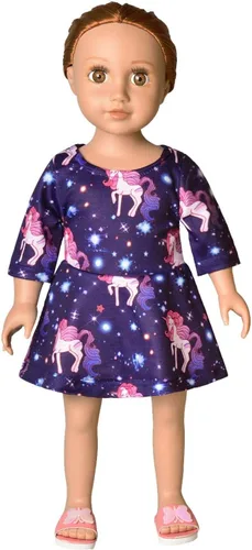 Miniatura 4 de Qpancy Vestidos a juego para muñecas y niñas, trajes de unicornio de manga larga, ropa de algodón