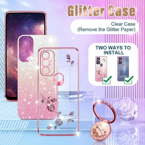 Miniatura 4 de Likiyami Funda 3 en 1 para Motorola Moto G Play 2023, Moto G Pure, Moto G Power 2022 – Funda femenina con purpurina para mujeres y niñas, bonito