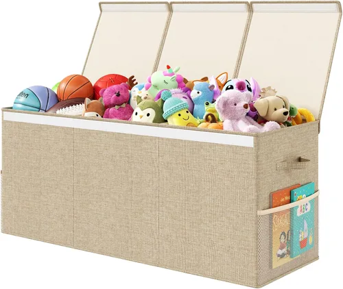 Caja de juguetes extragrande con tapa, organizador de almacenamiento de juguetes para niños y niñas, cesta grande de juguetes para sala de estar,