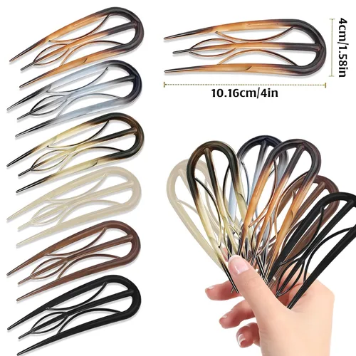 Miniatura 2 de 6 piezas de horquillas francesas, horquilla de cabello en forma de U estilo retro con dientes internos, horquillas francesas para el cabello