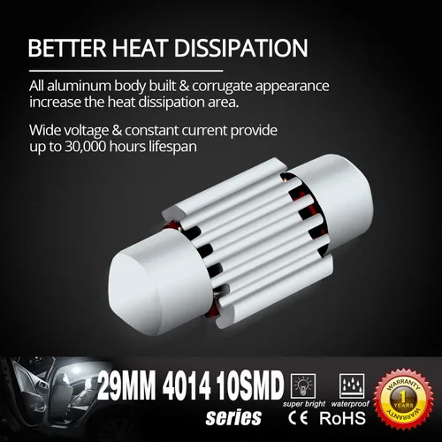 Miniatura 8 de Alla Lighting DE3021 DE3175 Bombillas LED superbrillantes 4014 10-SMD 1.102 in 1.142 in 12V LED DE3022 6428 bombillas para mapa interior de festón