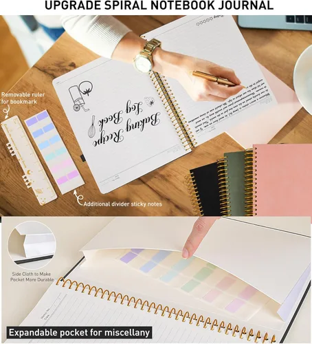 Miniatura 6 de Cuaderno de espiral A4 de 8.5 x 11 pulgadas, 256 páginas numeradas, de tapa dura, de cuero, para mujeres y hombres, cuadernos grandes rayados