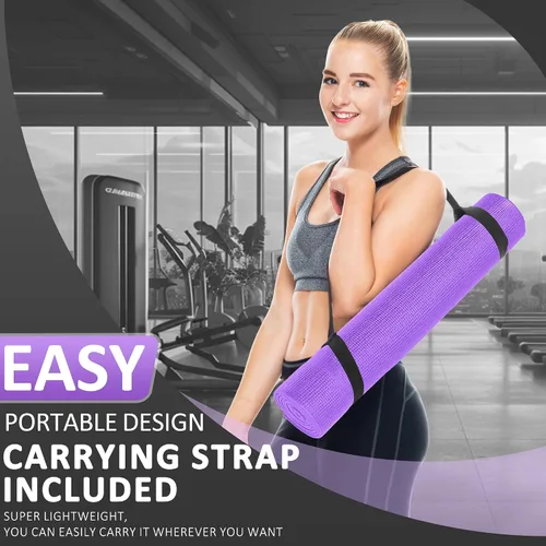 Miniatura 5 de Signature Fitness - Tapete de yoga multiusos de 0.25 pulgadas de grosor, alta densidad, sin desgarros, con correa y características ligeras para uso