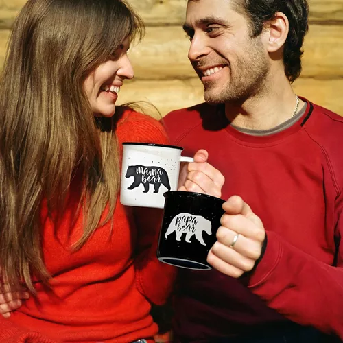 Miniatura 7 de Juego de 2 tazas con texto en inglés "Mama Bear", regalo para mamá y papá, taza de café para parejas